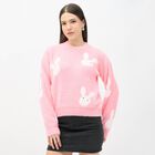 Women's Bright Pink Crew Neck Casual Pullover, Pink, small image number null