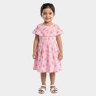 Girls Pink Fit and Flare Floral Printed Cold Shoulder Frock, गुलाबी, small