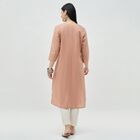 Women's Peach Pink Cotton Notch Neck Embroidered Kurta, Pink, small