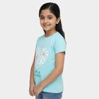 Girls' Aqua Round Neck Graphic Printed T-Shirt, एक्वा, small
