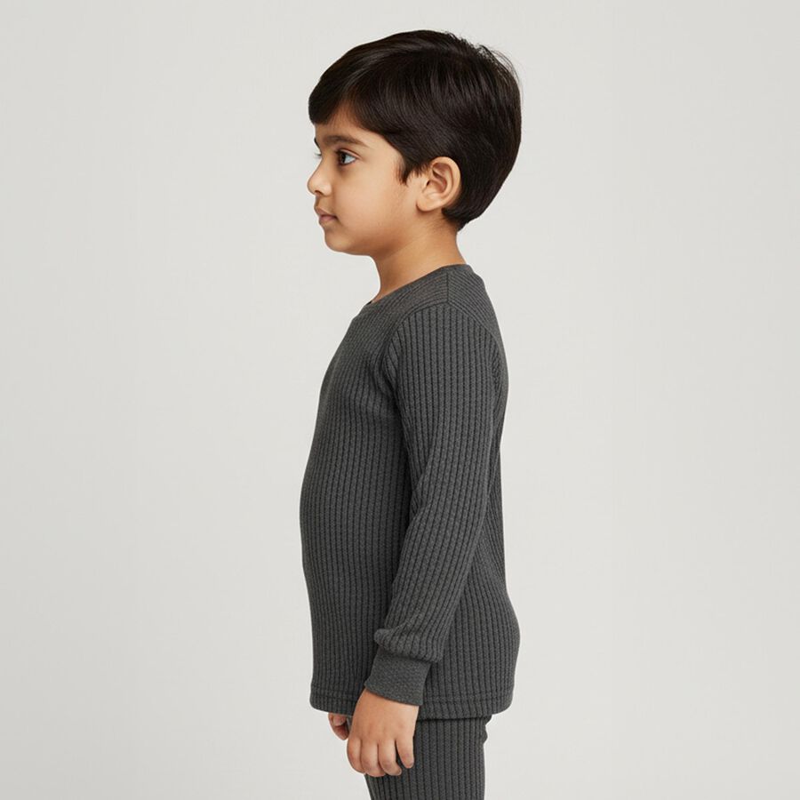 Boys Charcoal Grey Round Neck Thermal, चारकोल, large image number null