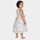 Girls' White Floral Printed Ruffled Frock, Off White, small