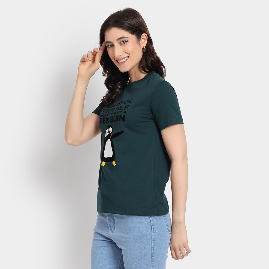 Ladies' Round Neck T-Shirt, गहरा हरा, large image number null
