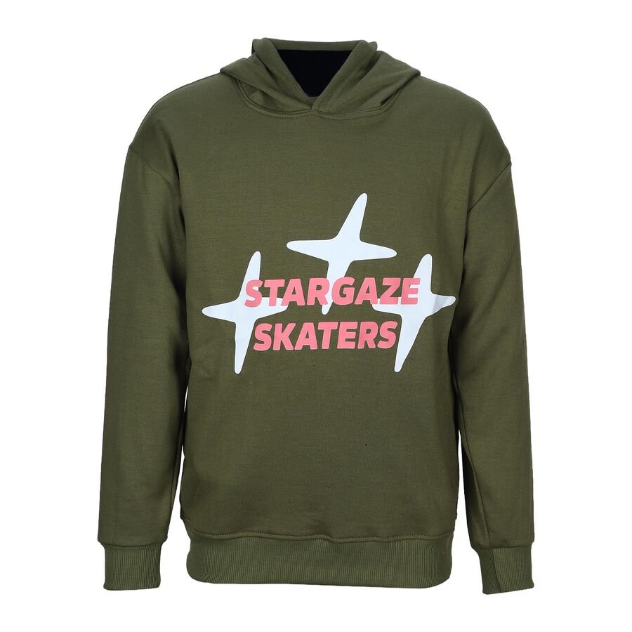 Boys Olive Green Hooded Neck Casual Sweatshirt, Olive, large image number null