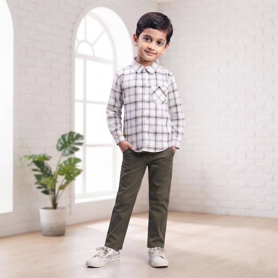 Boys White Cotton Casual Shirt, White, large