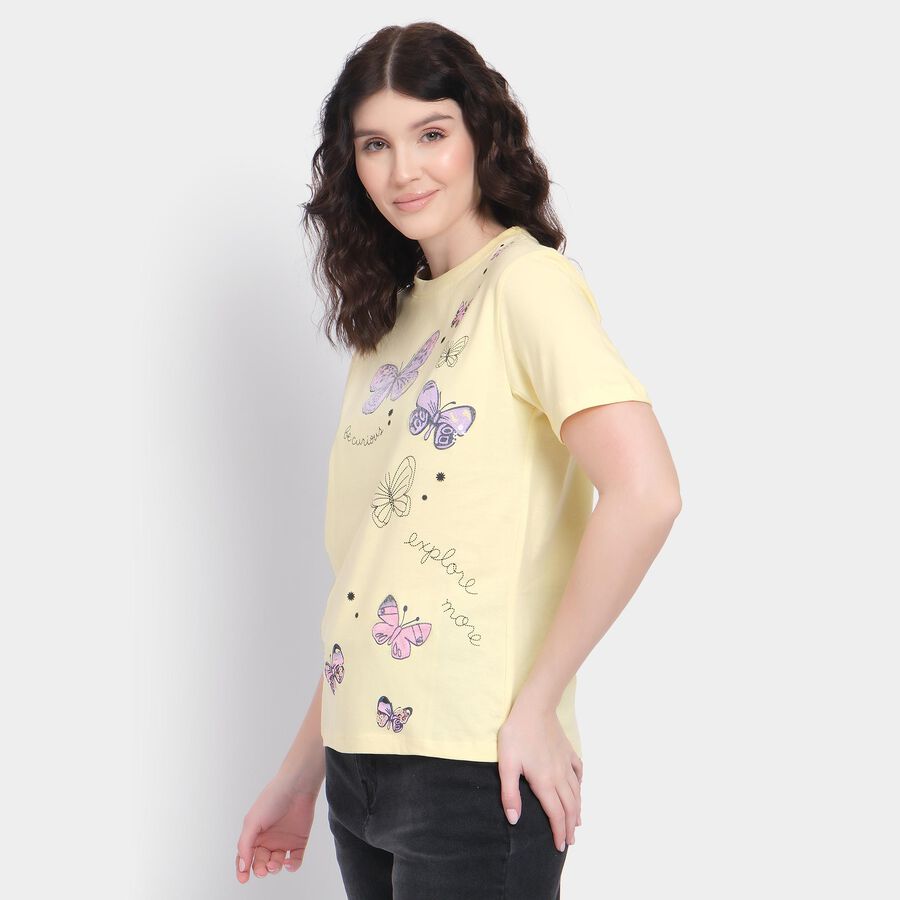 Ladies' 100% Cotton Round Neck T-Shirt, पीला, large