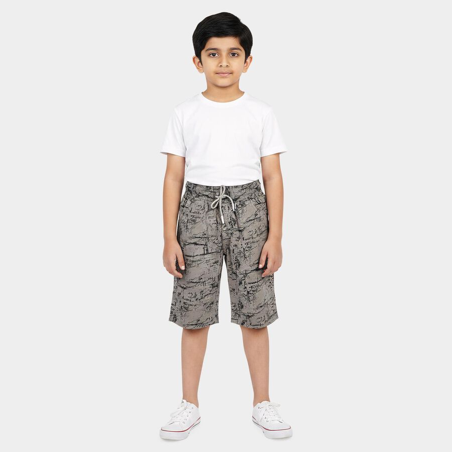 Boys' Grey Relaxed Fit Printed Cotton Jamaican Shorts, Light Grey, large