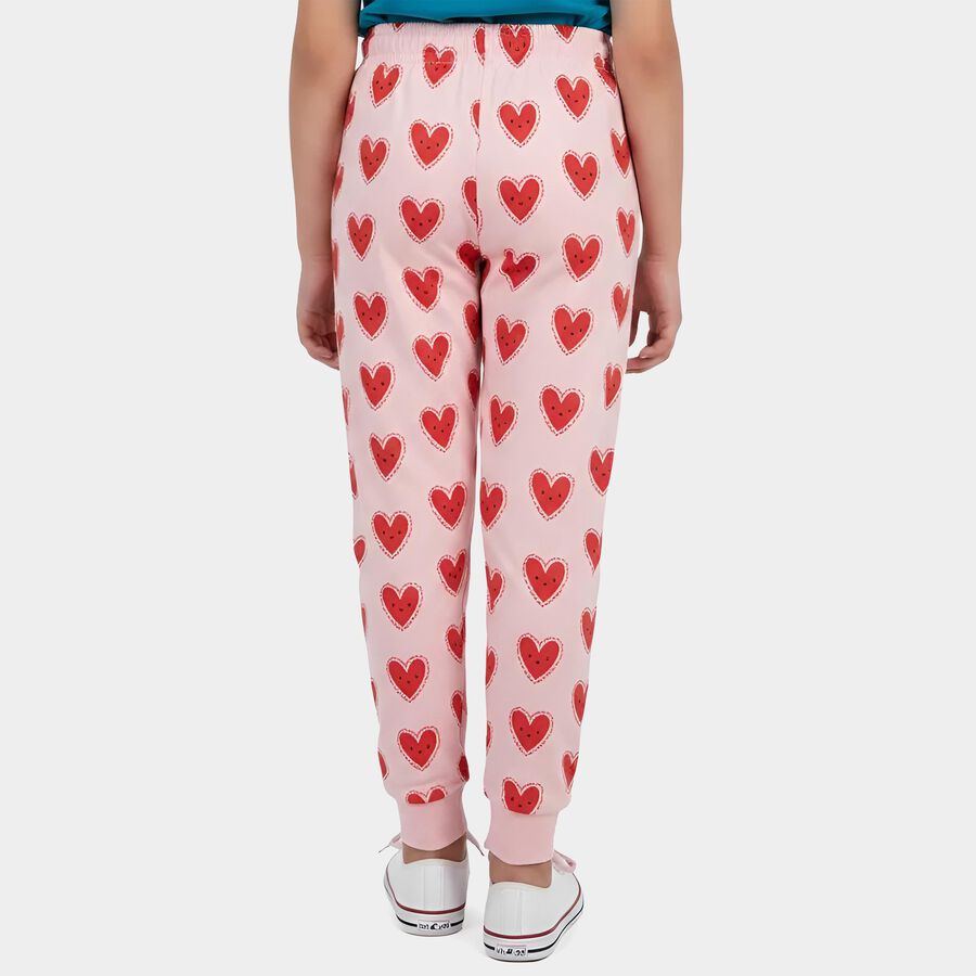 Girls Light Pink Regular Fit Heart Printed Pyjama, Light Pink, large