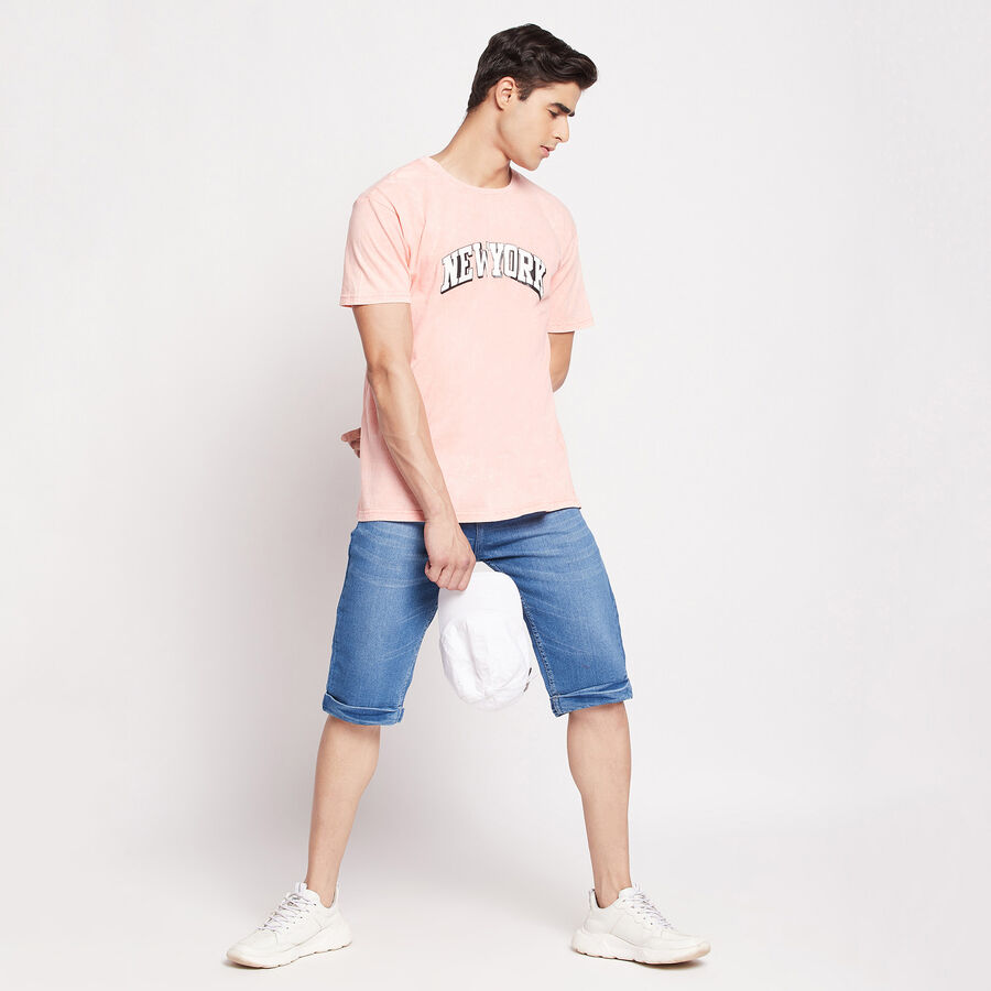 Cut & Sew Round Neck T-Shirt, Pink, large image number null