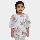 Girls White Round Neck Romantic Floral T-Shirt, White, small
