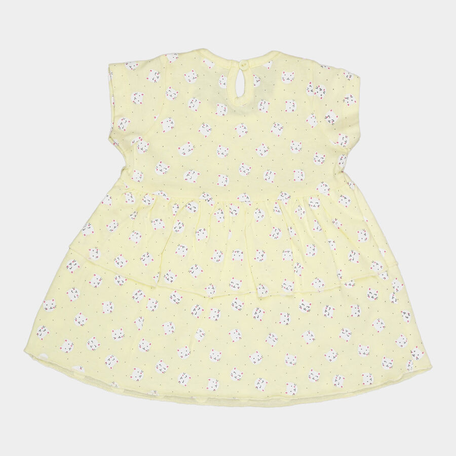 Infants Cotton Printed Frock, Yellow, large image number null