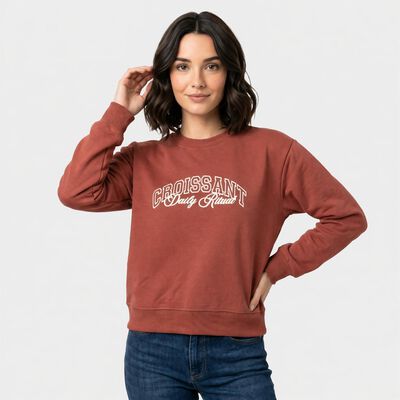 Women Pink Crew Neck Pullover Sweatshirt