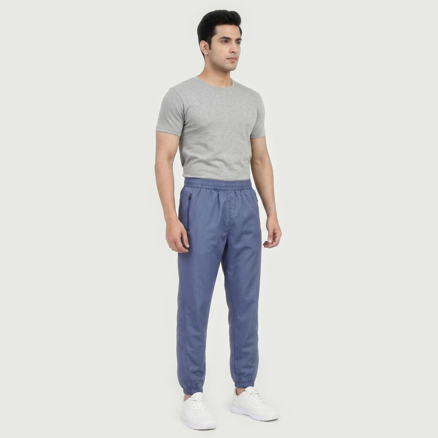 Men's Mid Blue Regular Fit Solid Track Pants, मध्यम नीला, large