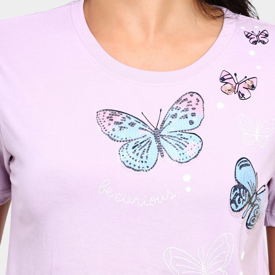 Ladies' Round Neck T-Shirt , लाइलेक, large image number null