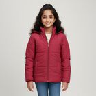 Girls' Vibrant Red Hooded Puffer Jacket, Fuchsia, small image number null