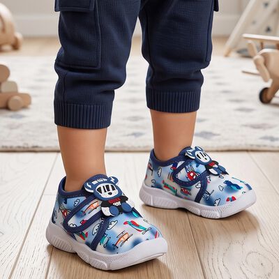 Boys' Blue Velcro Printed Sneakers