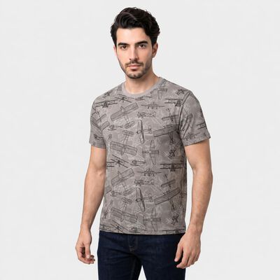 Men's Grey Round Neck Graphic Print Regular T-Shirt