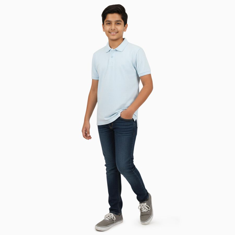 Boys Light Blue Polo Neck Casual T-Shirt, Light Blue, large