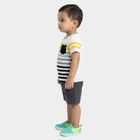 Infants' Charcoal Cotton Round Neck Cartoon Printed Baba Suit, Charcoal, small