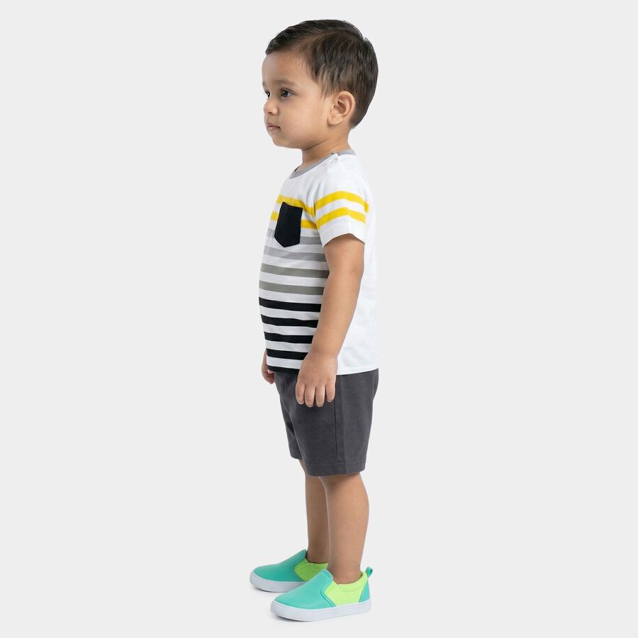 Infants' Charcoal Cotton Round Neck Cartoon Printed Baba Suit, Charcoal, large