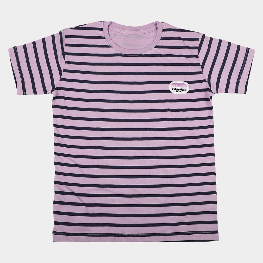 Boys Lilac Round Neck Casual Boys T-Shirt, लाइलेक, large
