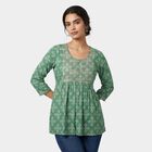 Women's Green Round Neck Printed Kurti, हल्का हरा, small
