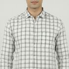 Men's White Cotton Classic Collar Casual Shirt, Off White, small