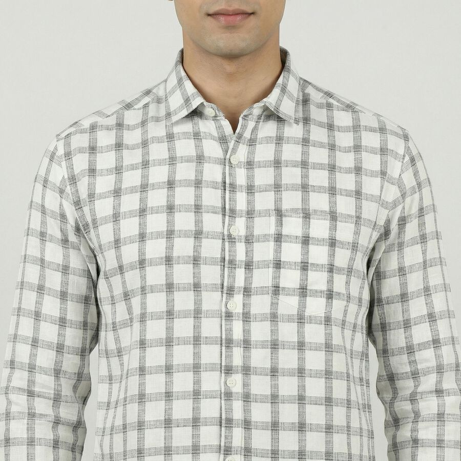 Men's White Cotton Classic Collar Casual Shirt, Off White, large