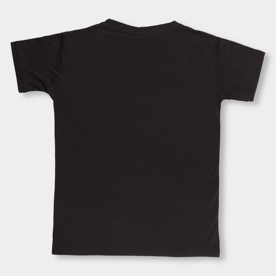 Boys Jet Black Crew Neck Casual T-Shirt, काला, large image number null
