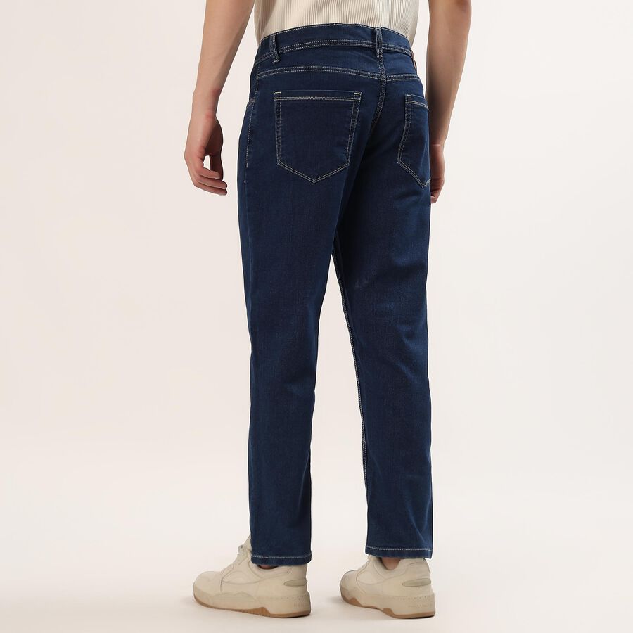 Men's Blue Slim Fit Washed Jeans, Dark Blue, large