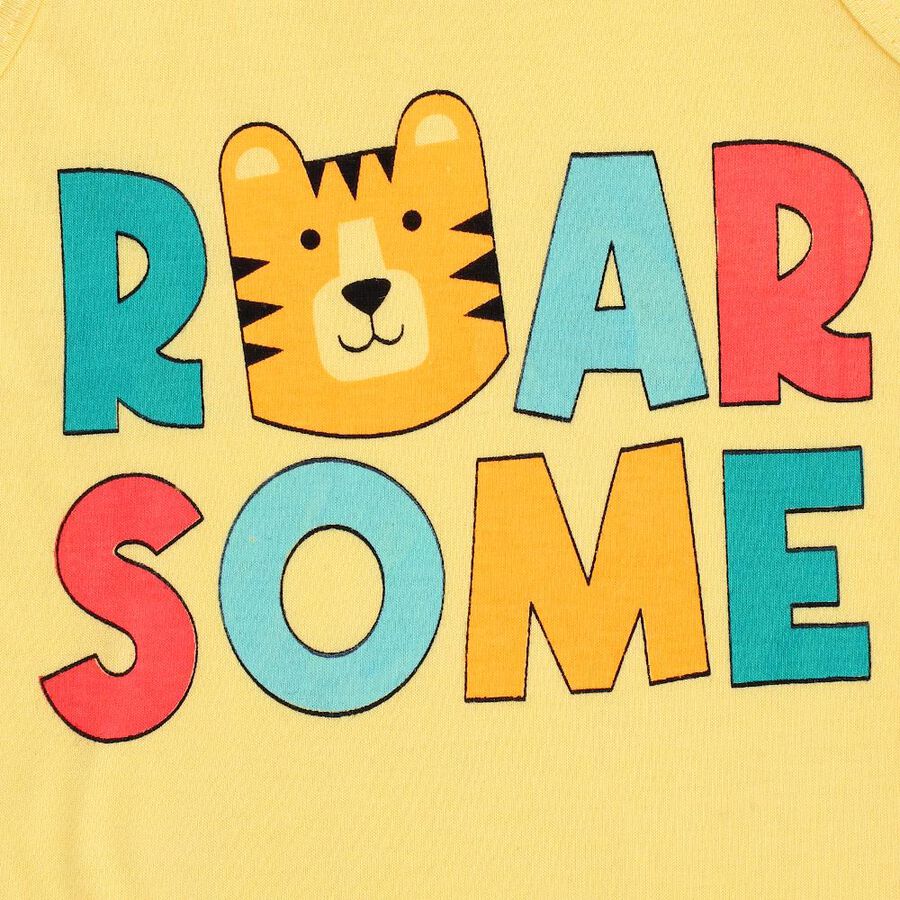 Infants Bright Yellow Cotton Round Neck Casual Vest, पीला, large image number null