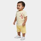 Infants Yellow Cotton Sleeveless Casual Shorts Set, Yellow, small