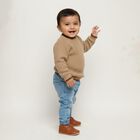 Infants Beige Crew Neck Casual Pullover, Brown, small image number null