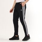 Men's Jet Black Slim Fit Side-Striped Track Pants, Black, small