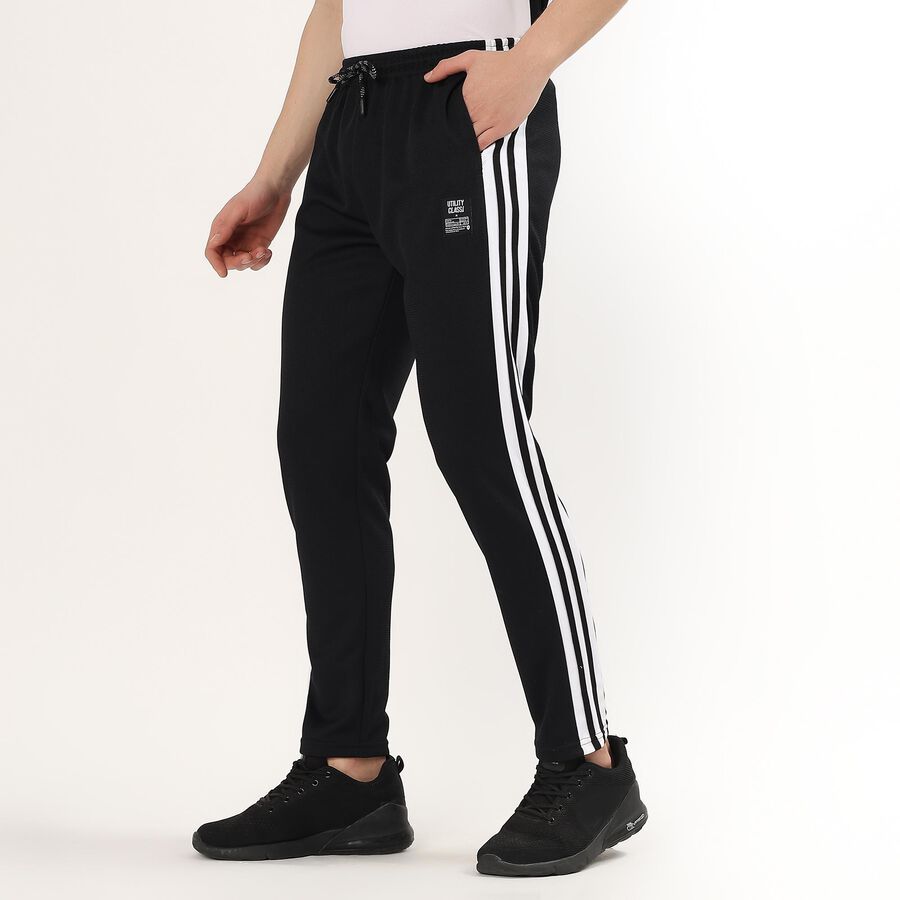 Men's Jet Black Slim Fit Side-Striped Track Pants, Black, large