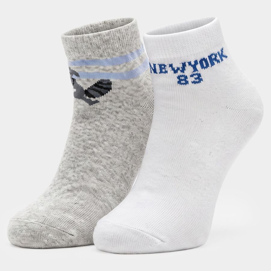 Boys' Ankle Length Pack of 2 Socks ( Grey, White ), सफ़ेद, large