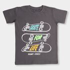 Boys' Dark Grey Cotton Round Neck Graphic Print T-Shirt, Dark Grey, small image number null