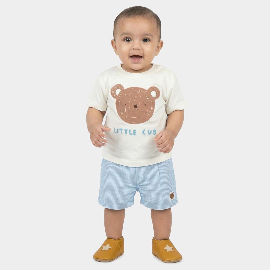 Infants' Light Blue Cotton Round Neck Bear Printed Baba Suit, Light Blue, large