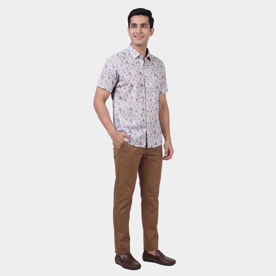 Men's Brown Cotton Classic Collar Checked Casual Shirt, भूरा, large