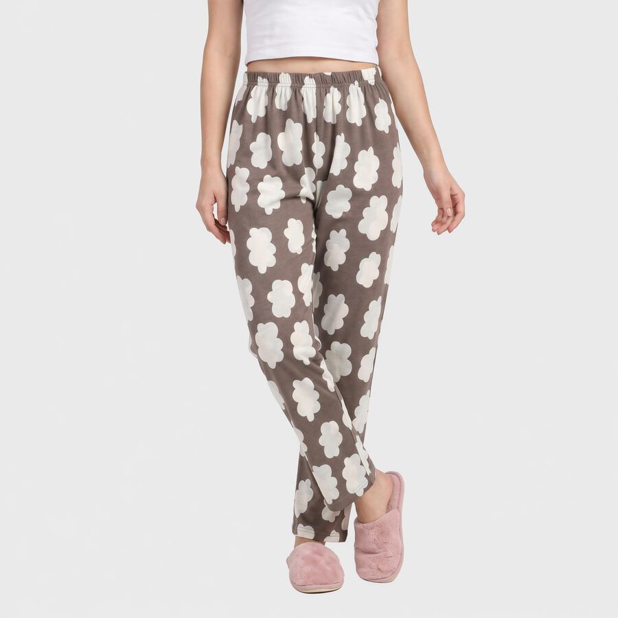 Women's Grey Straight Fit Cloud Printed Lounge Pyjama, गहरा ग्रे, large