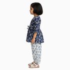 Girls' Deep Navy Blue Wrap-Style Floral Printed Kurta and Palazzo Fusion Set, Navy Blue, small