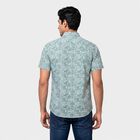 Men's Green Cotton Printed Collar Casual Shirt, Light Green, small