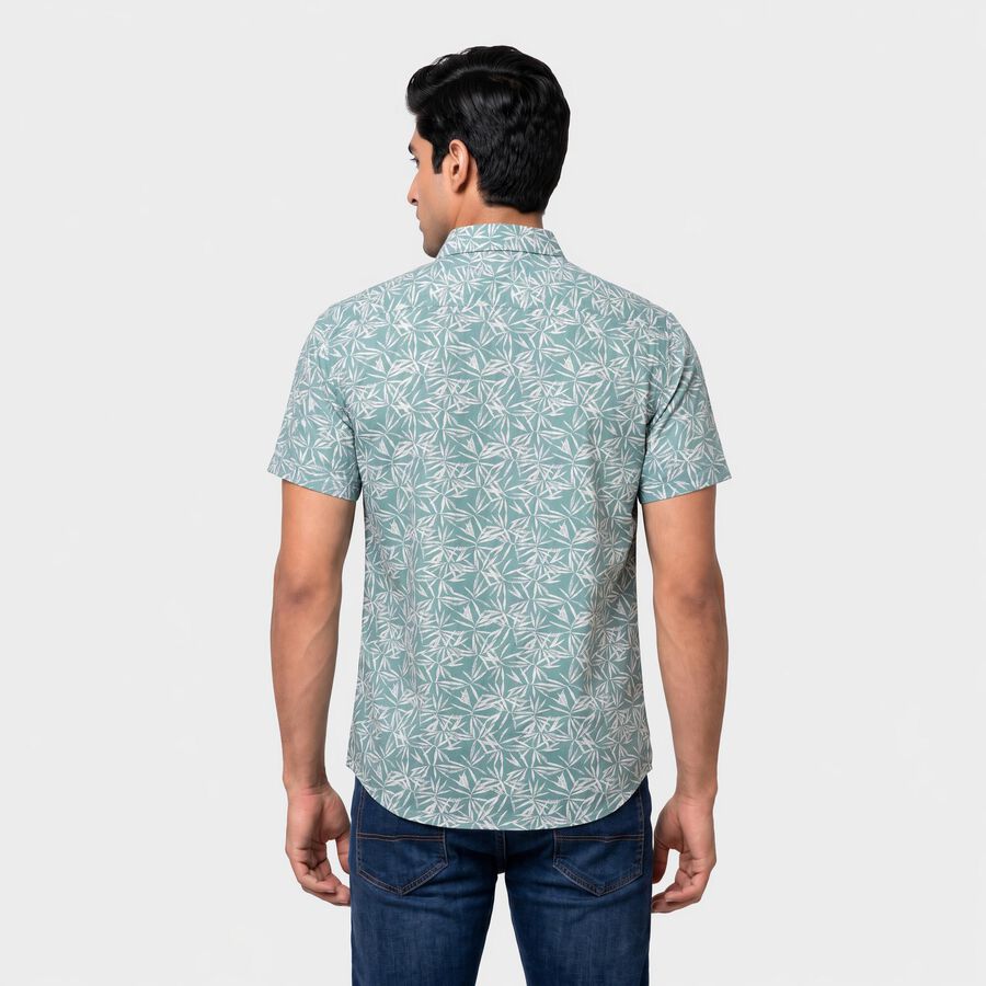 Men's Green Cotton Printed Collar Casual Shirt, Light Green, large