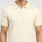 Men's White Collared Neck Casual T-Shirt, Off White, small