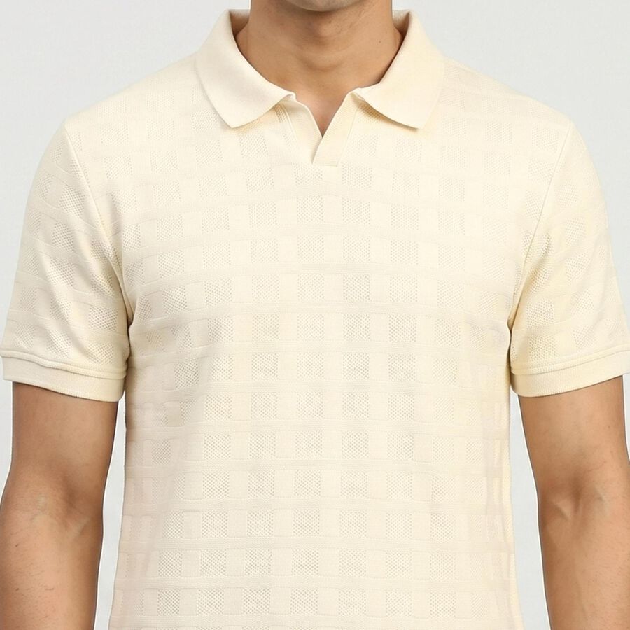 Men's White Collared Neck Casual T-Shirt, Off White, large
