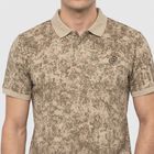 Men Beige Cotton Polo Neck Abstract Printed T-Shirt, Beige, small