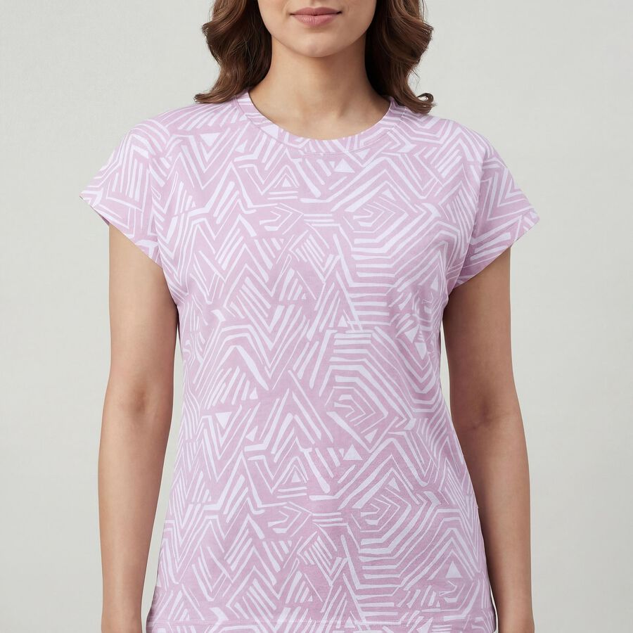 Women's Pink Round Neck Casual T-Shirt, गुलाबी, large