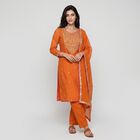 Women's Rust Notch Neck Embroidered Ethnic Set, Rust, small