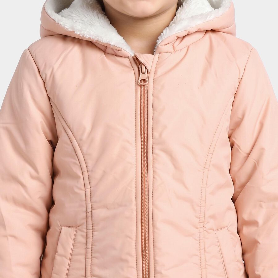 Girls' Pink Hooded Puffer Jacket, Light Pink, large