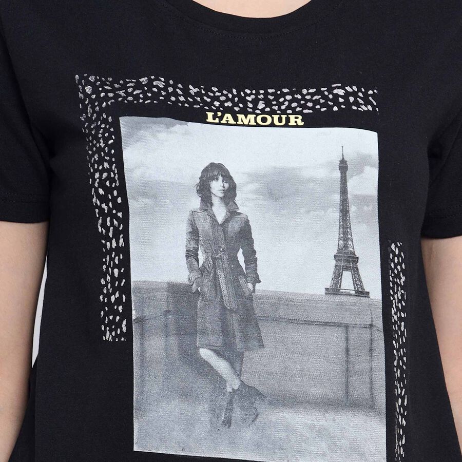 Round Neck T-Shirt, Black, large image number null